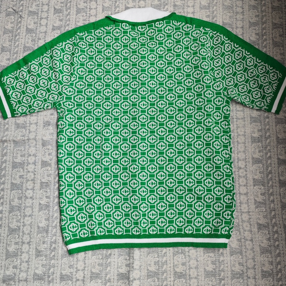 Cassette Club Green Geometric Knit Polo with White Trim - Picture 2 of 7